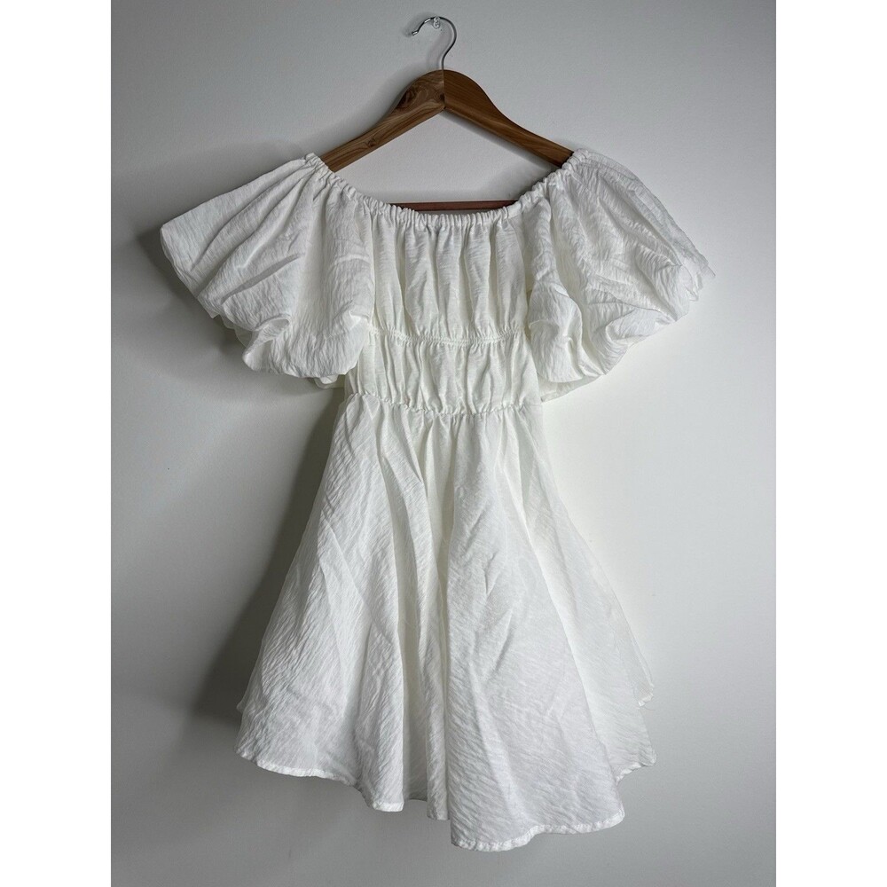 Princess Polly White Off Shoulder Puff Sleeve Mini Dress Size 4 Cottagecore